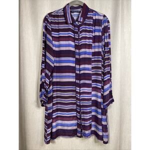 Alex + Alex Striped Button-Up Tunic Blouse - Purple/Blue - Size Small - Long SLV